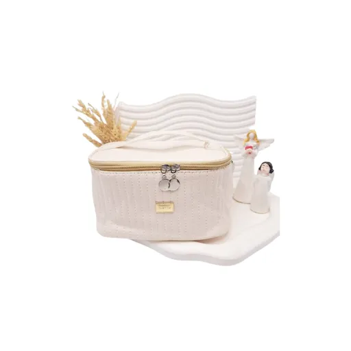 کیف لوازم آرایشی چرمی FASHION - مدل مستطیلی کرم